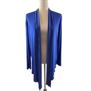 Chico's Acetate Slinky Open Asymmetrical Front Cardigan Size 2 Large Blue Comfy